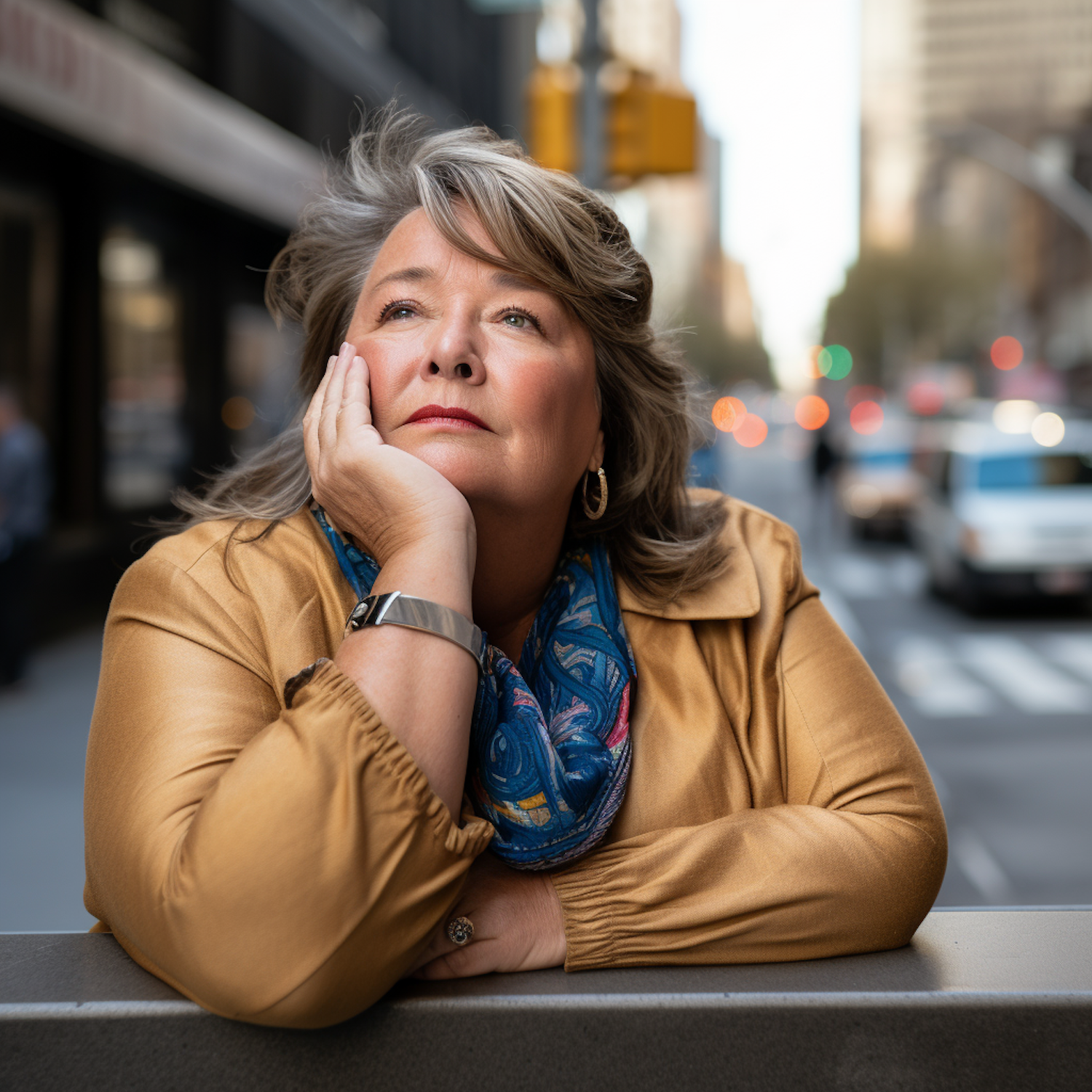 A woman gazes thoughtfully into the distance, reflecting on unknown possibilities and the future, mirroring the book's central theme.