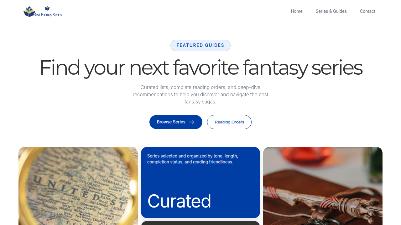 The homepage of Best Fantasy Series, a resource for discovering new fantasy books and building reading lists.