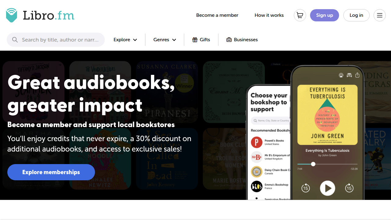 The homepage of Libro.fm, an audiobook platform, which provides guides for series reading orders.