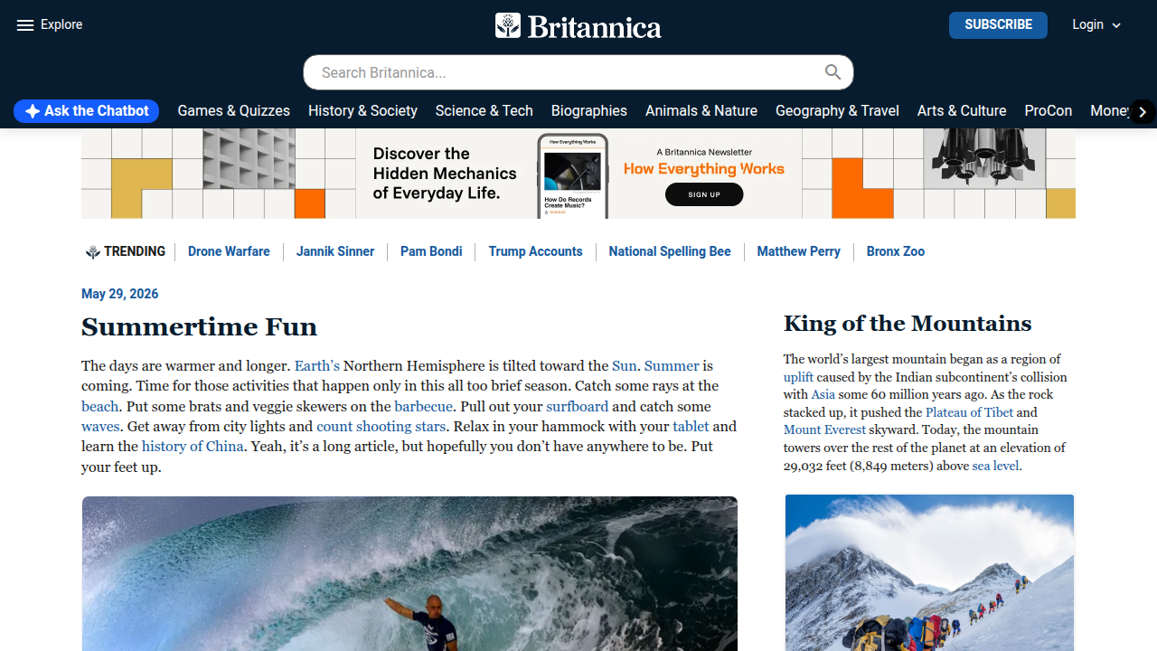 The homepage of Britannica, a reputable source for biographical information about authors like Louise Penny.