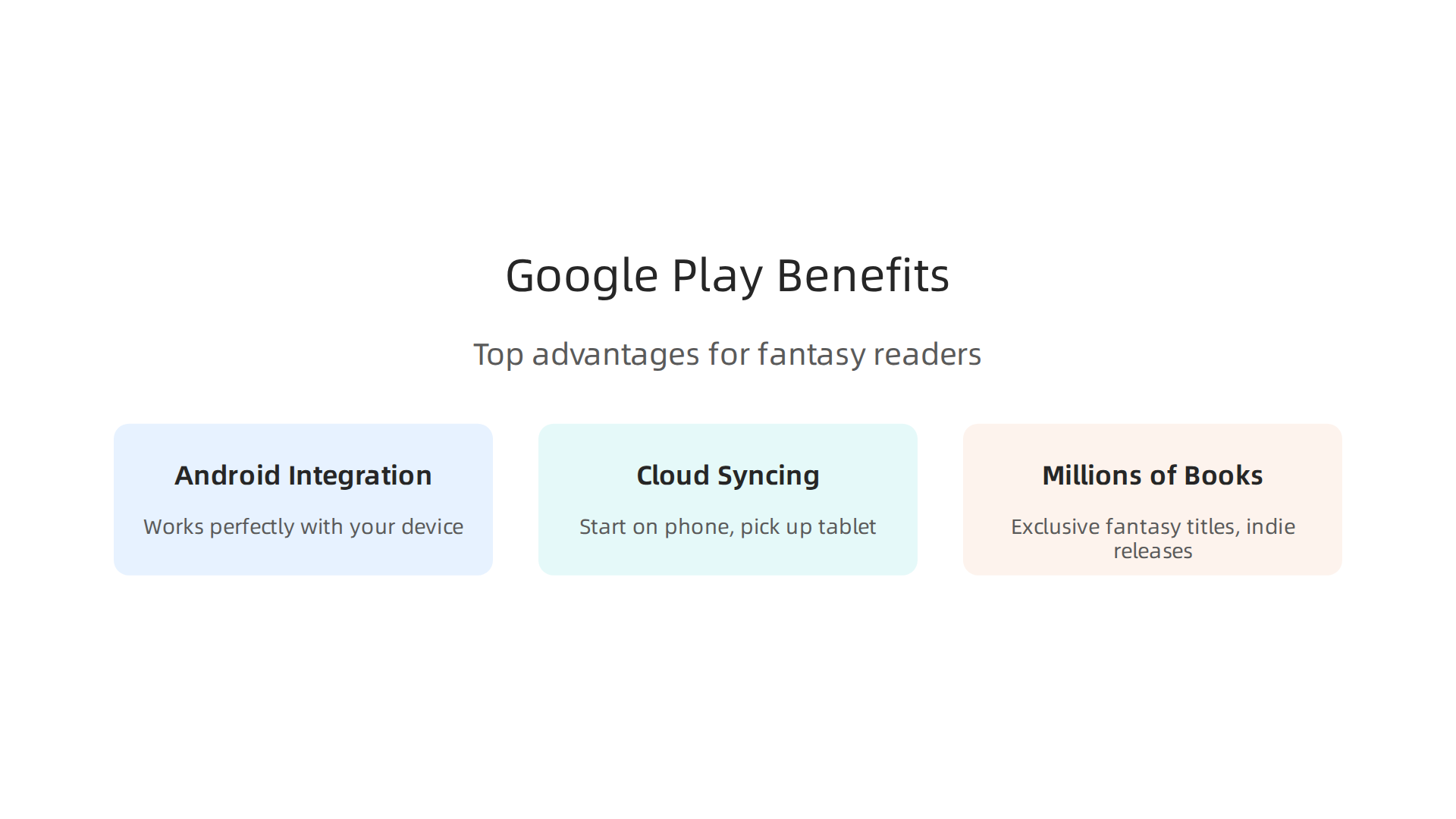 Explore the main advantages Google Play Books offers to fantasy readers, from device integration to extensive book access.