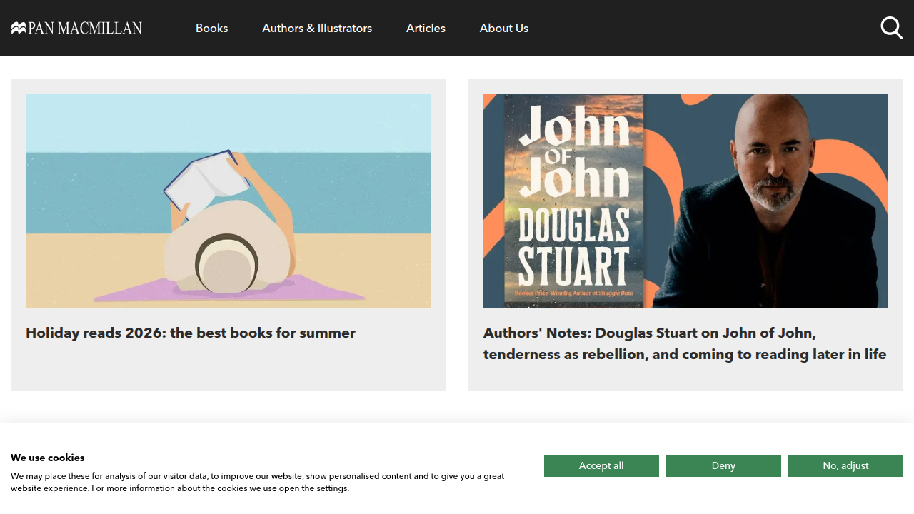 The homepage of Pan Macmillan's blog, featuring articles and recommendations on various book genres and authors.